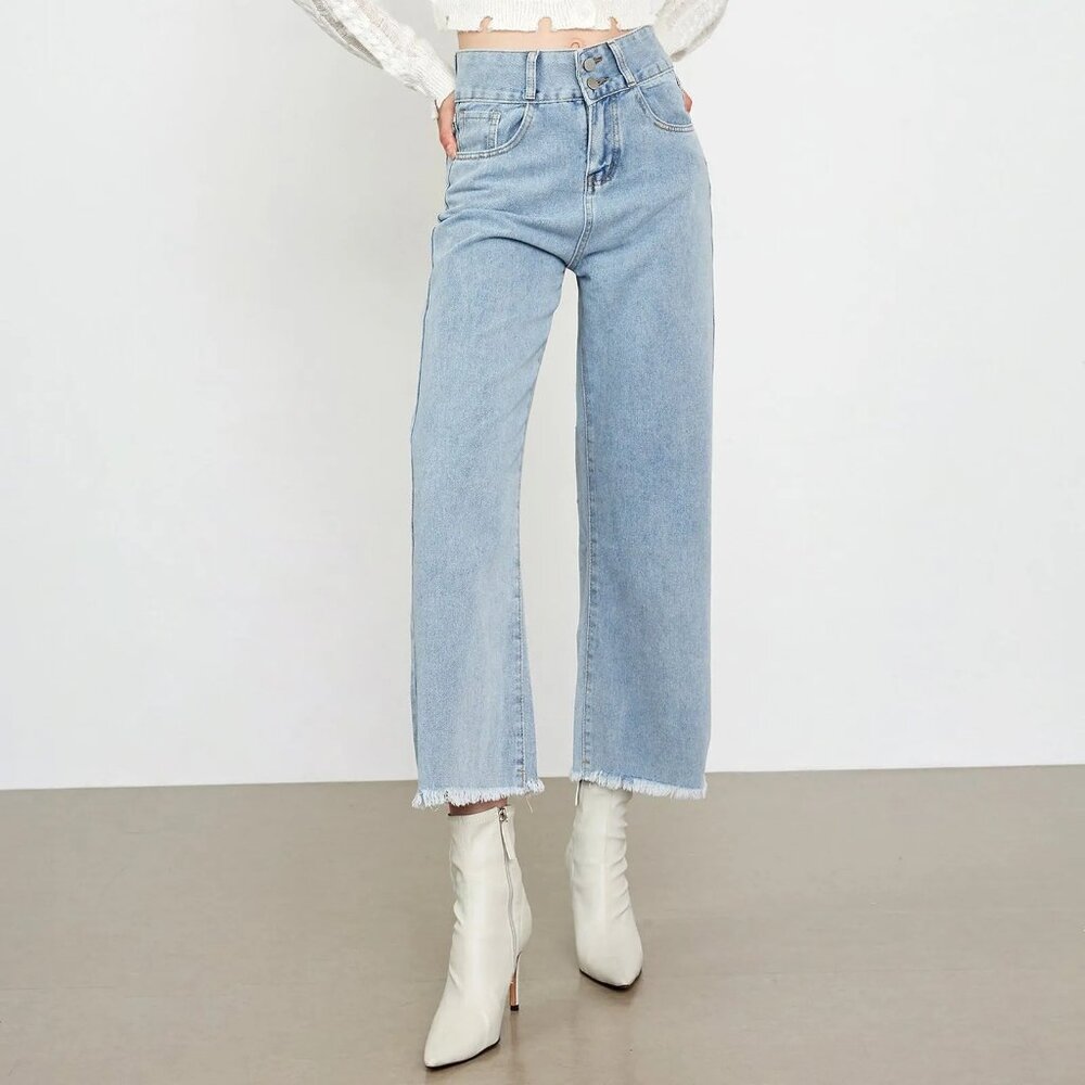 Mid Waist Wide Leg Light Wash Jeans Size S from J.ING